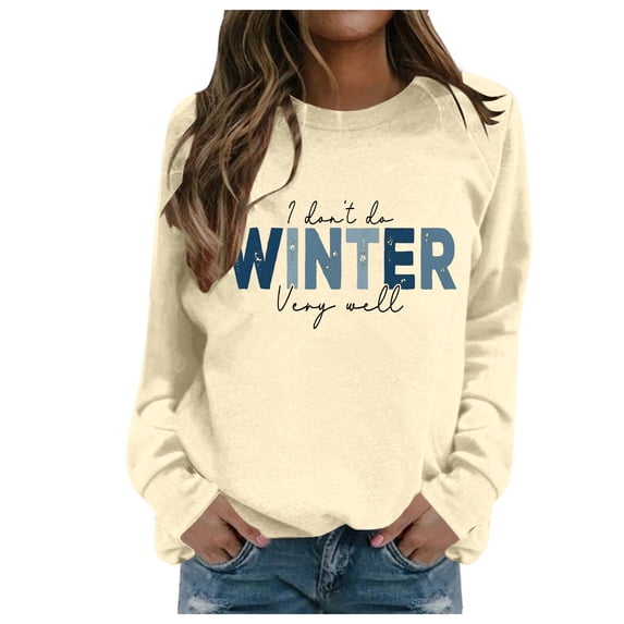 PMVFHDE Women's Letter Graphic Print Crewneck Sweatshirt, Trendy Oversized Long Sleeve Pullover for Fall Winter Beige,XL