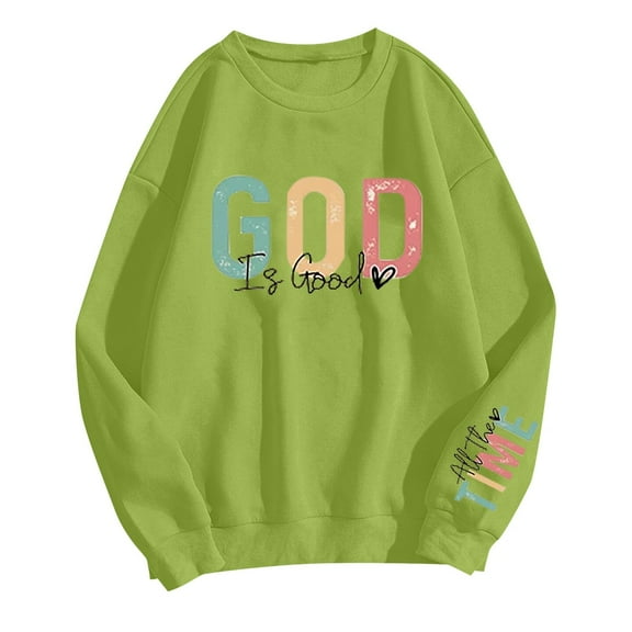 PMVFHDE Women's Letter Print Crewneck Sweatshirt, Casual Long Sleeve Pullover Top for Fall Winter Green,S