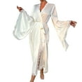 thumbnail image 1 of PMVFHDE Women's Lightweight Long Sleeve Kimono Robe with Lace Trim, Flowy Flowy Sleeve Cover Up, Summer Bathrobe, Plus Size Long Sleepwear Robe White,M, 1 of 9
