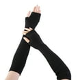 thumbnail image 1 of PMVFHDE Women's Long Fingerless Gloves Winter Warm Solid Color Gloves, Soft Knitted Arm Warmers Sleeves Black，One Size, 1 of 5