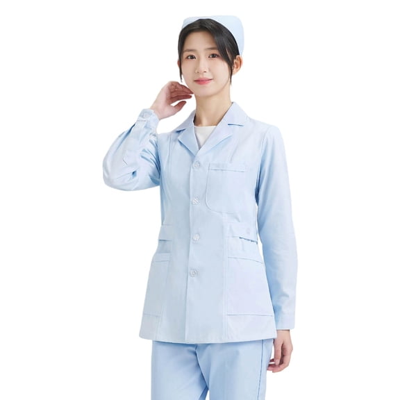 PMVFHDE Women's Nurse Uniforml Attire Two Piece Set Long Short Sleeve Summer Lightweight Lab Coat Clinical Work Wear Blue,XXL