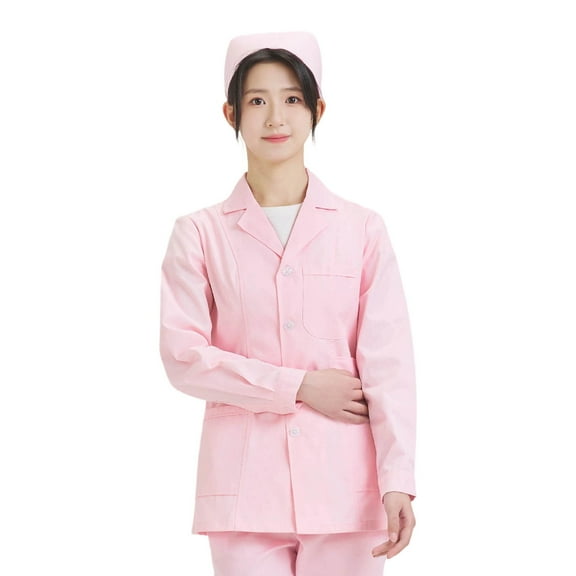 PMVFHDE Women's Nurse Uniforml Attire Two Piece Set Long Short Sleeve Summer Lightweight Lab Coat Clinical Work Wear Pink,XXXL