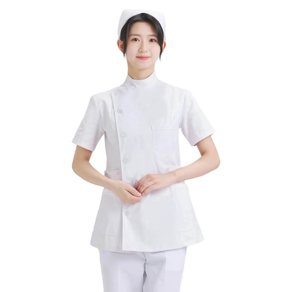 PMVFHDE Women's Nurse Uniforml Attire Two Piece Set Long Short Sleeve Summer Lightweight Lab Coat Clinical Work Wear White,XXL