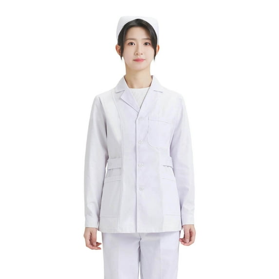 PMVFHDE Women's Nurse Uniforml Attire Two Piece Set Long Short Sleeve Summer Lightweight Lab Coat Clinical Work Wear White,XXL