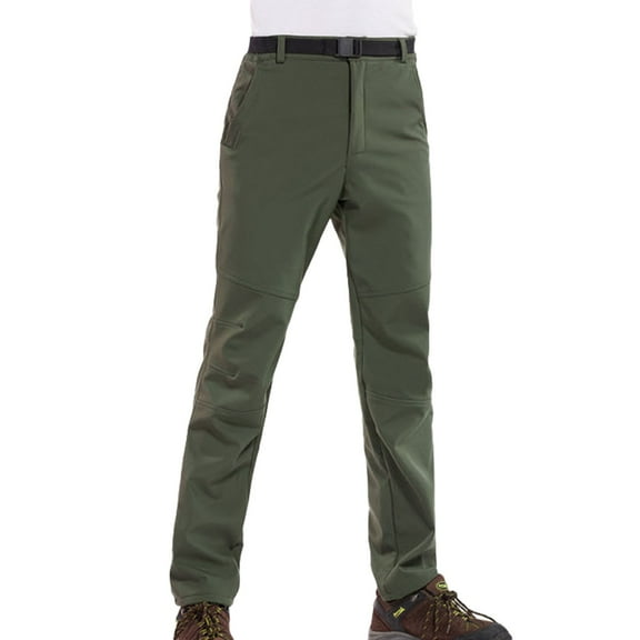 PMVFHDE Women's Outdoor Thermal Pants Solid Color Slim Fit Thick Windproof Warm Lined Ski Hiking Long Pants Plus Size Army Green,L