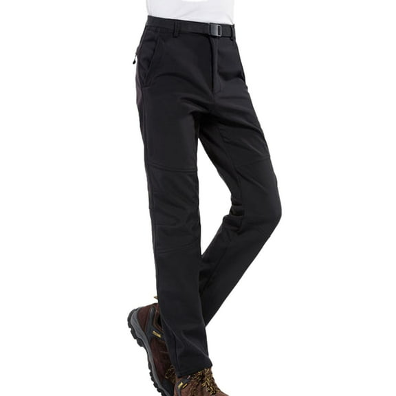 PMVFHDE Women's Outdoor Thermal Pants Solid Color Slim Fit Thick Windproof Warm Lined Ski Hiking Long Pants Plus Size Black,M