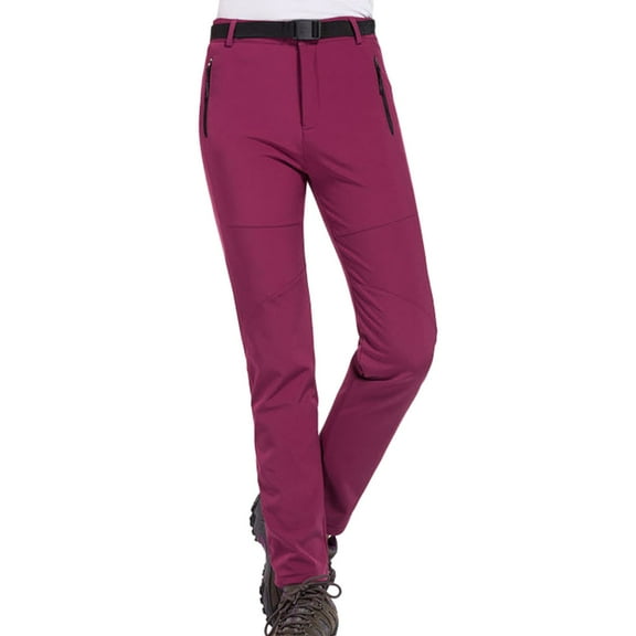 PMVFHDE Women's Outdoor Thermal Pants Solid Color Slim Fit Thick Windproof Warm Lined Ski Hiking Long Pants Plus Size Dark Purple,XXXL