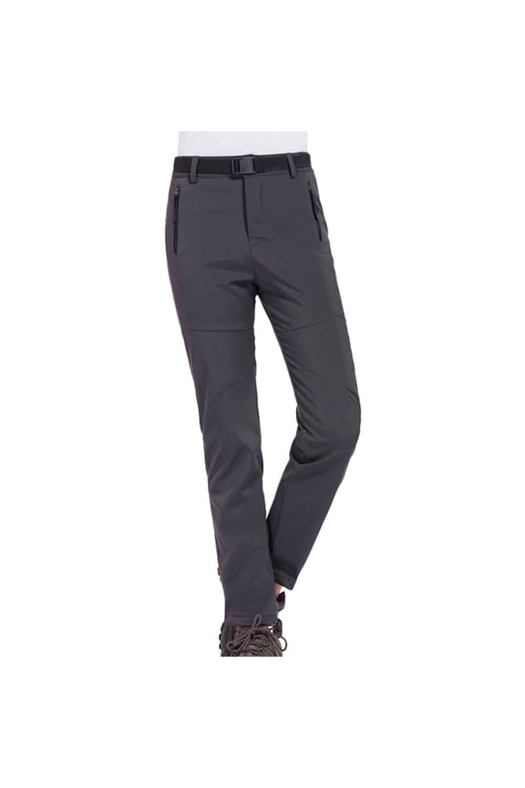 Women's Outdoor Thermal Pants Solid Color Slim Fit Thick Windproof Warm Lined Ski Hiking Long Pants Plus Size Grey,S