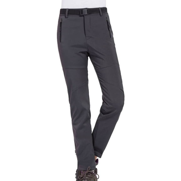 PMVFHDE Women's Outdoor Thermal Pants Solid Color Slim Fit Thick Windproof Warm Lined Ski Hiking Long Pants Plus Size Grey,XXXL