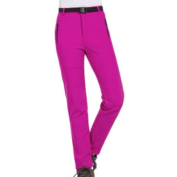 PMVFHDE Women's Outdoor Thermal Pants Solid Color Slim Fit Thick Windproof Warm Lined Ski Hiking Long Pants Plus Size Hot Pink,XL