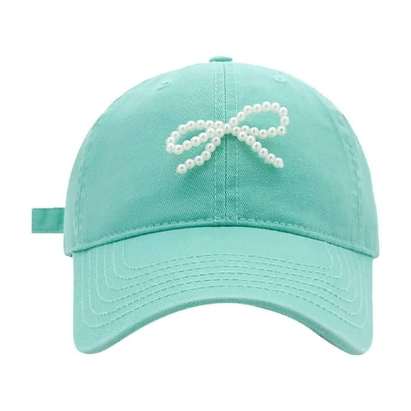 PMVFHDE Women's Pearl & Bow Detail Baseball Cap Pretty Korean Style Soft Top Adjustable Dad Hat Green