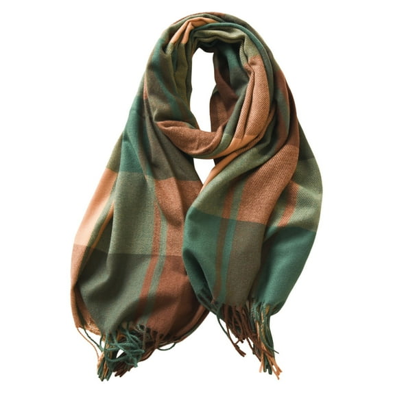 PMVFHDE Women's Plaid Fringe Scarf Winter Warm Soft Blanket Wrap, Tartan Pattern Shawl for Women, Cozy Flannel Scarf for Fall and Winter GN2