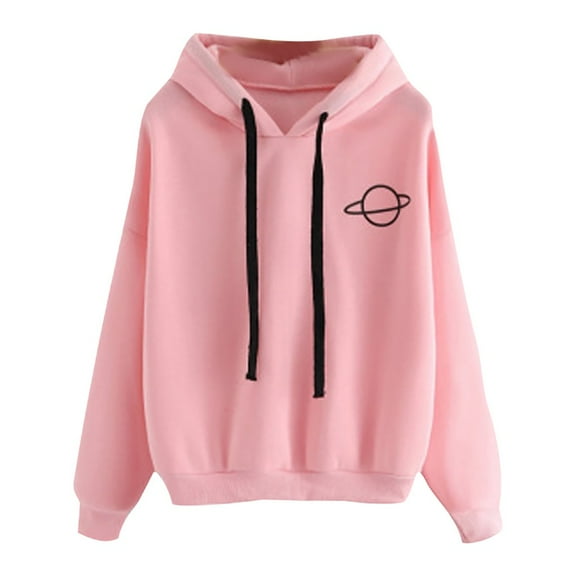 PMVFHDE Women's Printed Pullover Hoodie for Fall Winter, Casual Loose Fit Long Sleeve Comfortable Layering Sweatshirt Pink,L