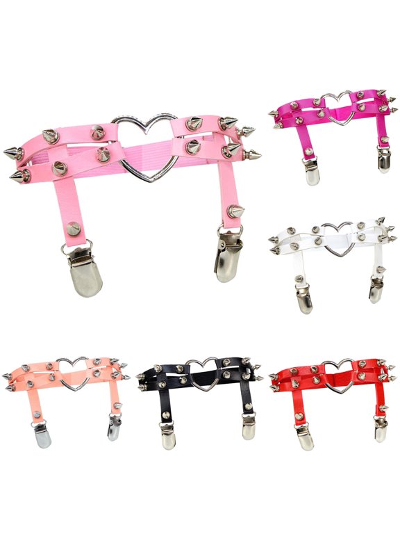 Women's Punk Studded Dance Leg Rings And Sock Holders Stylish Adjustable Accessories For Festival Outfits, Pink, One Size