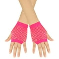 thumbnail image 1 of PMVFHDE Women's Punk Style Coarse Net Elastic Solid Gloves Half Finger Nightclub Party Wear Evening Carnival Accessories Hot Pink, 1 of 3