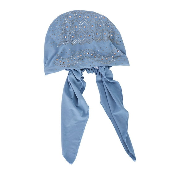 PMVFHDE Women's Rhinestone Headwrap Cap Stretchy Multiple Color Solid Liner Comfortable Pull On Cover Sky Blue