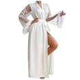 thumbnail image 1 of PMVFHDE Women's See Through Mesh Long Robe with Lace Trim, Long Sleeve Kimono, Sheer Cover Up, Elegant Nightwear Lingerie White,One Size, 1 of 9