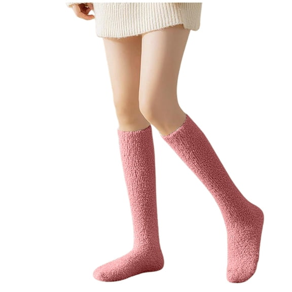 PMVFHDE Women's Socks for Autumn Winter, Solid Color Soft Thickened Warm Home Indoor Socks, Winter Long Tube Socks for Comfort Hot Pink
