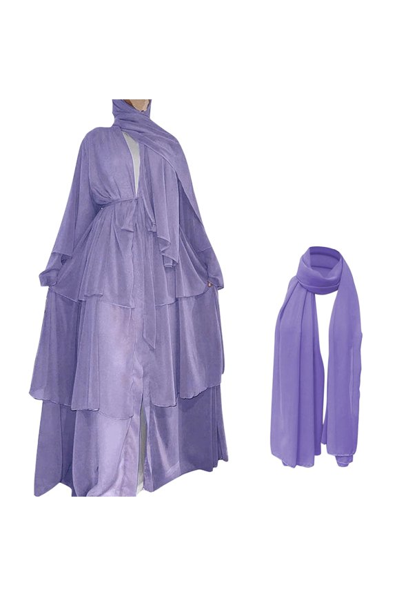 Women's Soft Elegant Chiffon Solid Color Layered Cardigan Loose Long Length Cardigan Purple,S