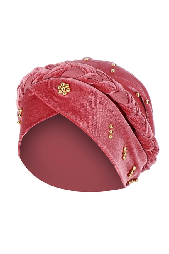 Women's Solid Beaded Headwrap Cap Stretchy Liner Comfortable Head Cover Watermelon Red