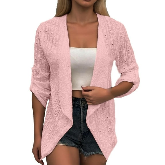 PMVFHDE Women's Solid Color Casual Cardigan Mid-Length Sleeve Button Versatile Top RD1,XXXL
