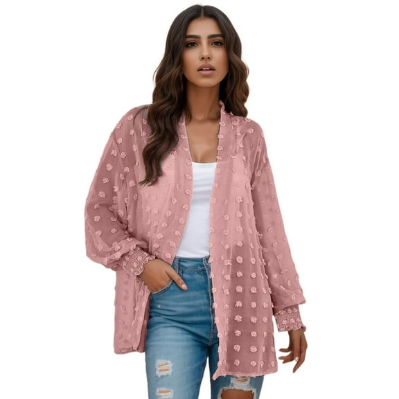 PMVFHDE Women's Solid Color Comfortable Soft Fashion Casual Beach Wrap Chiffon Top Cardigan Red,M