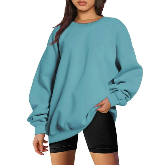 PMVFHDE Women's Solid Color Drop Shoulder Pullover Sweatshirt, Oversized Long Sleeve Casual Top for Fall Winter A,XL