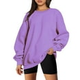 thumbnail image 1 of PMVFHDE Women's Solid Color Drop Shoulder Pullover Sweatshirt, Oversized Long Sleeve Casual Top for Fall Winter Purple,XXL, 1 of 3