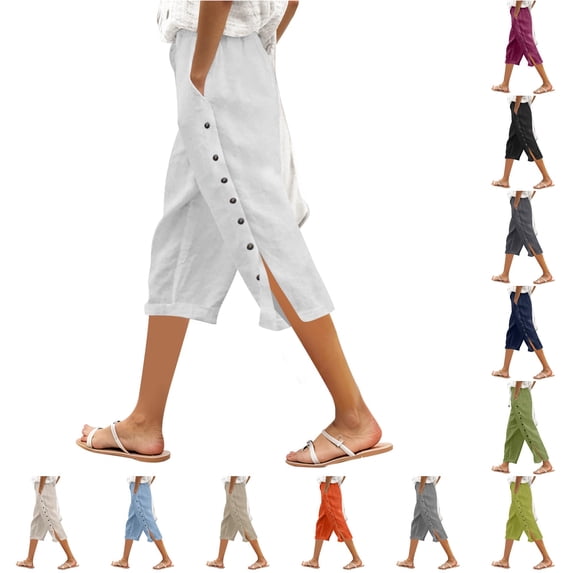 Solid Vcolor PMVFHDE Women’s Solid Color Elastic Waist Loose Fit Side Button ...