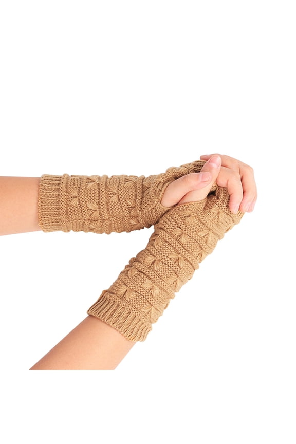 Women's Solid Color Knitted Fingerless Gloves, Short Style Half Finger Warm Gloves for Autumn and Winter C,A