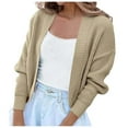 thumbnail image 1 of PMVFHDE Women's Solid Color Long Sleeve Short Length Front Open Shoulder Wrap Knit Cardigan Sweater Khaki,M, 1 of 5