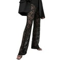thumbnail image 1 of PMVFHDE Women's Solid Color Pants Lace Insert Detail High Waist Straight Leg Elegant Casual Party Wear Trousers Black，S, 1 of 9