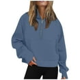 thumbnail image 1 of PMVFHDE Women's Solid Color Semi Zip Pocket Hoodie, Casual Oversized Long Sleeve Pullover Sweatshirt for Fall Blue，L, 1 of 5