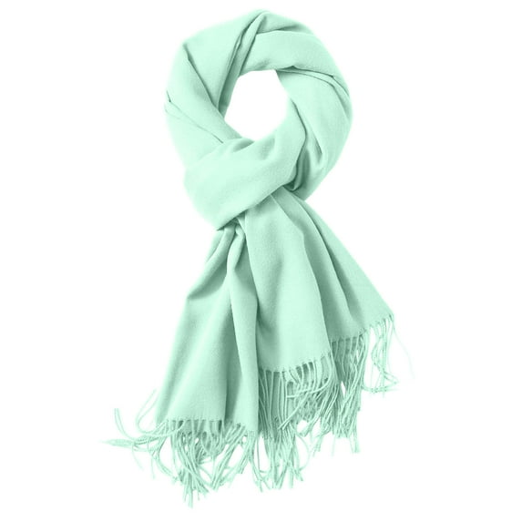 PMVFHDE Women's Solid Color Soft Scarf Winter Warm Thick Wrap, Comfortable Scarf for Women, Classic Fringe Scarf for Cold Weather Mint Green
