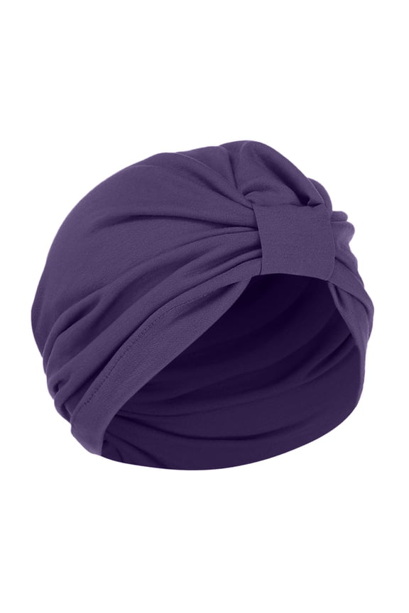 Women's Solid Comfortable Square Headwrap Pull On Style Turban Cap Purple