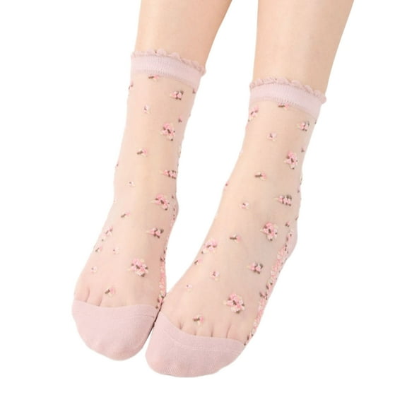 PMVFHDE Women's Spring Summer Casual Sheer Solid Floral Socks, Cool See-Through Socks, Soft Short Socks for a Delicate Appearance Pink,One Size