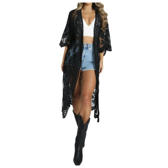 PMVFHDE Women's Spring Summer Fashion Solid Color Hollow Out Breathable Short Sleeve Sun Protective Shirt Cardigan Outerwear Black,One Size