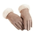 thumbnail image 1 of PMVFHDE Women's Suede Leather Winter Gloves with Brushed Inner, Windproof Thermal Cozy Gloves for Travel Casual Wear Coffee，One Size, 1 of 3