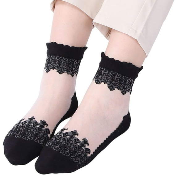 PMVFHDE Women's Summer Casual Socks with Lace Panels, Sheer Short Socks, Breathable Socks for Women with a Fashionable See-Through Appearance Clear,One Size