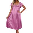 thumbnail image 1 of PMVFHDE Women's Summer Ice Silk Knee-Length Nightgown with Comfortable Lace Short Sleeve Home Wear Women Pajamas, 1 of 4