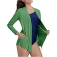 thumbnail image 1 of PMVFHDE Women's Summer Solid Color UPF 50+ Sun Protective Long Sleeve Lightweight Ice Silk Knit Cardigan with Pocket Top Green,XXL, 1 of 9