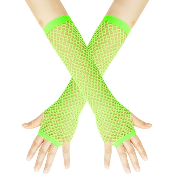 PMVFHDE Women's Summer Thick Fishnet Stretch Long Gloves, Punk Fingerless Nightclub Party Gloves Mint Green,One Size