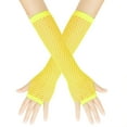 thumbnail image 1 of PMVFHDE Women's Summer Thick Fishnet Stretch Long Gloves, Punk Fingerless Nightclub Party Gloves Yellow,One Size, 1 of 3