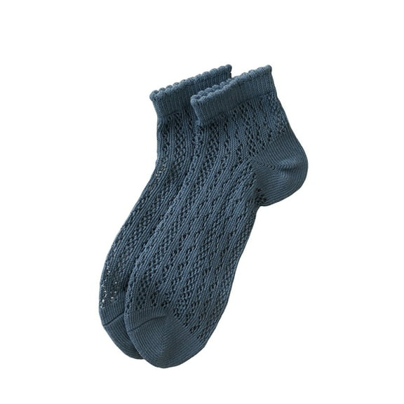 PMVFHDE Women's Summer Thin Solid Color Blended Fabric Socks, Odor-Control Sweat-Absorbent Breathable Low-Cut Liner Socks, No-Grip Lace Trim Short Socks Navy,One Size