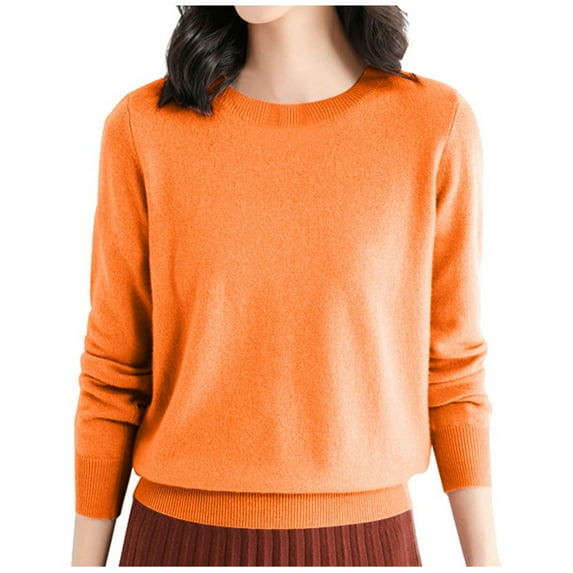 PMVFHDE Women's Sweaters Fall Winter Round Neck Knit Top Loose Fit Base Layer Pullover Sweater Winter Clothing for Women Orange,S
