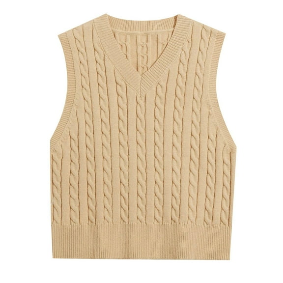 PMVFHDE Women's Sweaters Solid Color Knitted Vest Pullover V-Neck Sleeveless Top for Layering Under Shirts Khaki,L