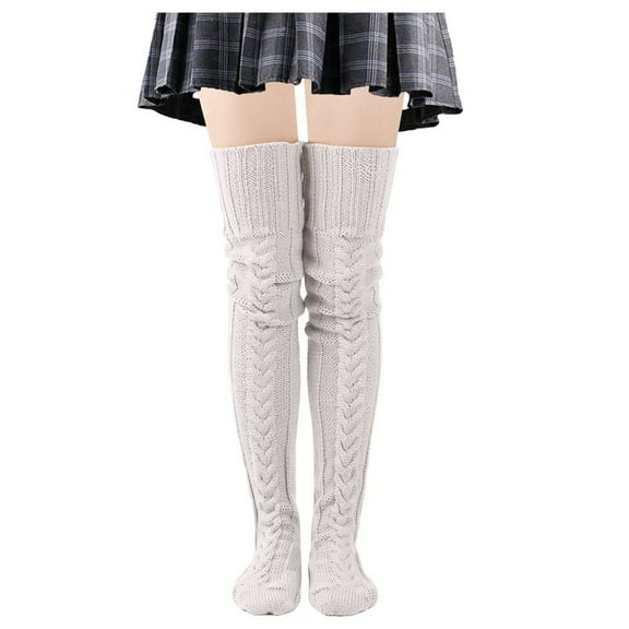PMVFHDE Women's Textured Knitted High Tube Socks, Extra Long Winter Solid Color Fashion Over-Knee Long Tube Socks, Leg Cover Socks for Cold Days White