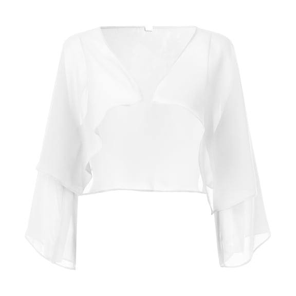 PMVFHDE Women's Thin Chiffon Shirt for Dressy Wrap, Rolled Edge Irregular Design Fashion Solid Color Sheer Cardigan White,M