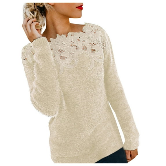 PMVFHDE Women's Tops Fall Winter Casual Daily Loose Versatile Fashion Solid Color Lace Lace-Up Long Sleeve Sweater Winter Clothes for Women Khaki,XXXXL