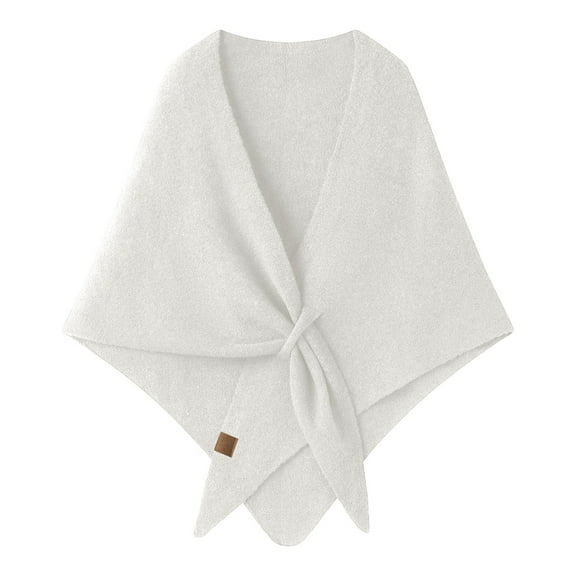 PMVFHDE Women's Triangular Knit Cape Poncho Soft Warm Shawl Wrap, Solid Color Elegant Scarf for Women, Cozy Winter Cape for Cold Weather White